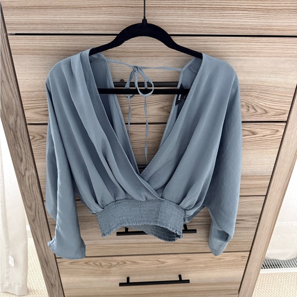 Express Tops - Express Light Blue Wrap Blouse